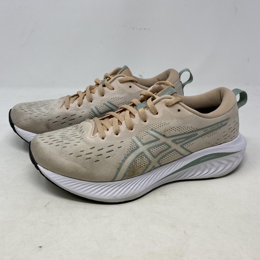 ASICS Running‎ Shoes Womens Size 8.5 Beige Green AmpliFoam GEL Cushion Sneakers